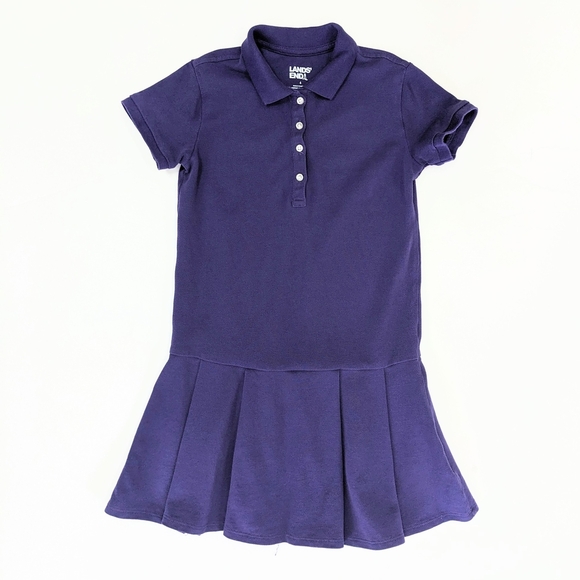 Girls Lands' End School Uniform Deep Purple Polo Dress - Picture 1 of 6